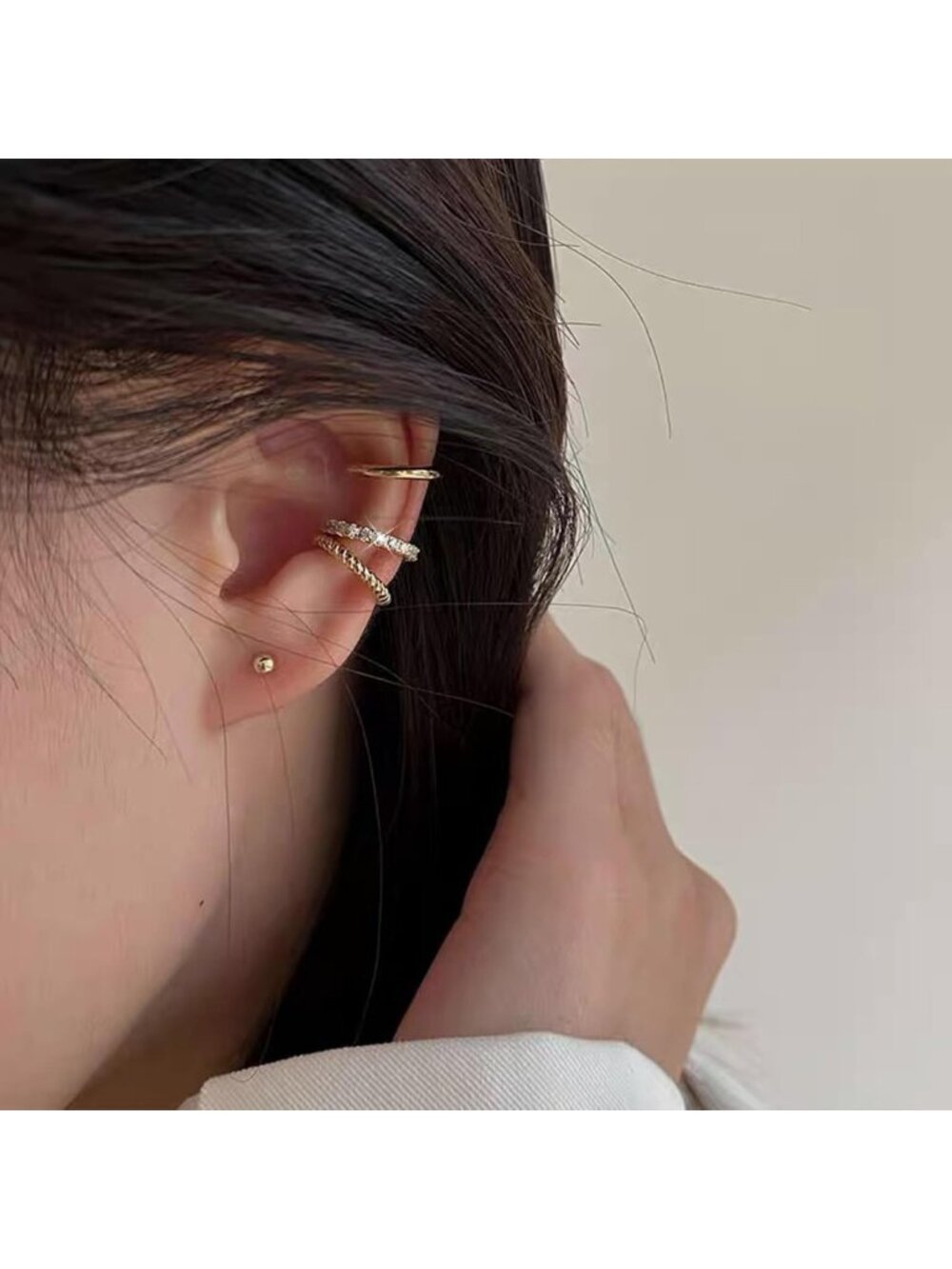 Stylish 3-Piece Non-Piercing Ear Cuffs in 925 Sterling Silver for Women - Picture 3 of 7